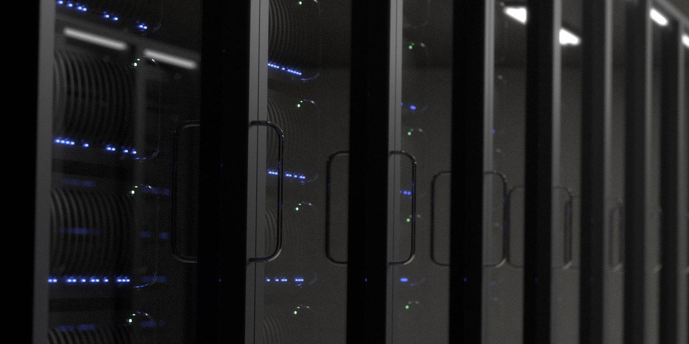 View of server racks in a data center.