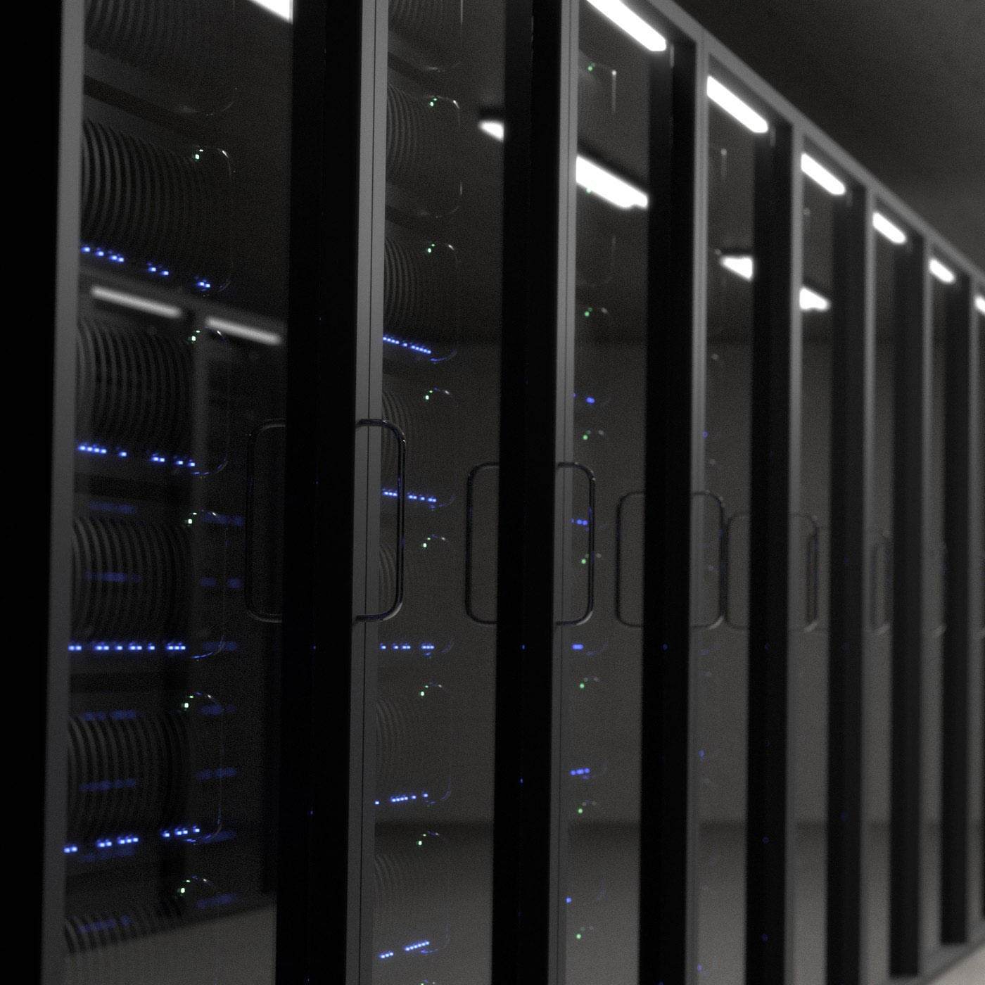 View of server racks in a data center.