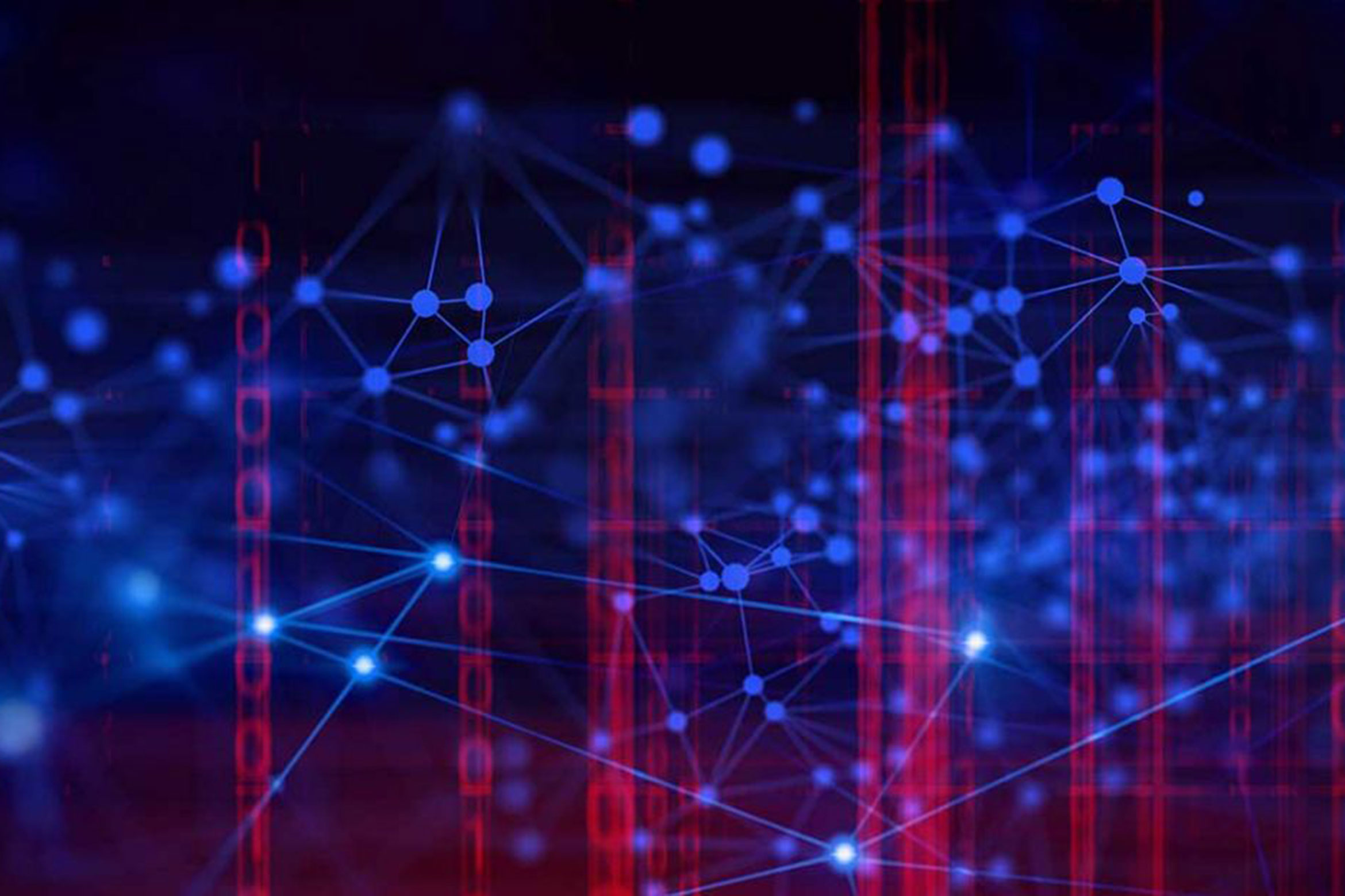 Abstract image of binary numbers and a nodal web.