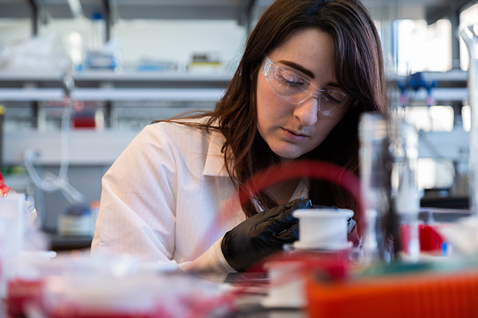 A female student working in the lab.